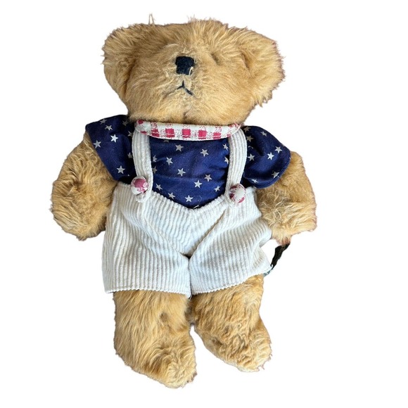 Vintage Russ Berrie & Co 'Franklin' Plush Patriotic 11" Teddy Bear Overalls - Picture 2 of 7